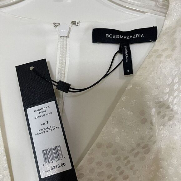 NEW! BCBG MaxAzria Women's Dotted Satin Ruched off white v-Neck Mini Dress $318 - Picture 6 of 6
